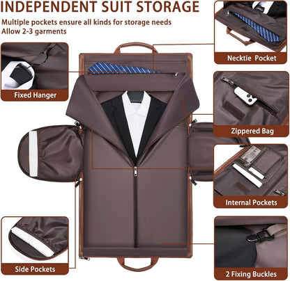 Leather Garment Bag Women, Carry on Garment Bag for Travel Convertible Garment Duffel Bag 2 in 1 Waterproof Foldable Travel Suit Bag Weekender Bag with Shoe Pouch
