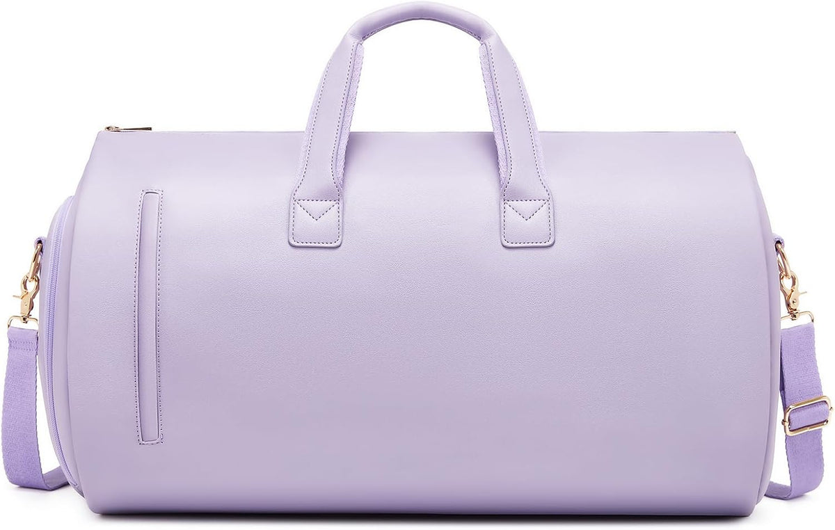 Leather Garment Bag Women, Carry on Garment Bag for Travel Convertible Garment Duffel Bag 2 in 1 Waterproof Foldable Travel Suit Bag Weekender Bag with Shoe Pouch