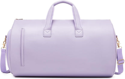 Leather Garment Bag Women, Carry on Garment Bag for Travel Convertible Garment Duffel Bag 2 in 1 Waterproof Foldable Travel Suit Bag Weekender Bag with Shoe Pouch