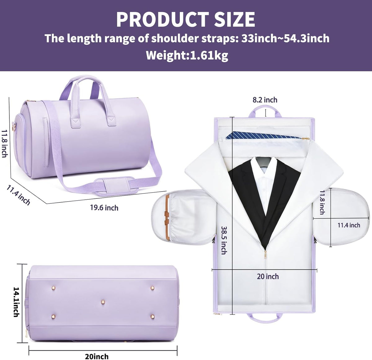 Leather Garment Bag Women, Carry on Garment Bag for Travel Convertible Garment Duffel Bag 2 in 1 Waterproof Foldable Travel Suit Bag Weekender Bag with Shoe Pouch