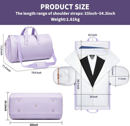 Leather Garment Bag Women, Carry on Garment Bag for Travel Convertible Garment Duffel Bag 2 in 1 Waterproof Foldable Travel Suit Bag Weekender Bag with Shoe Pouch