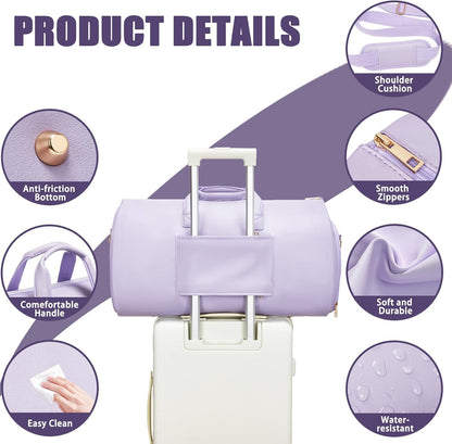 Leather Garment Bag Women, Carry on Garment Bag for Travel Convertible Garment Duffel Bag 2 in 1 Waterproof Foldable Travel Suit Bag Weekender Bag with Shoe Pouch