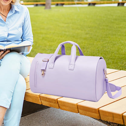 Leather Garment Bag Women, Carry on Garment Bag for Travel Convertible Garment Duffel Bag 2 in 1 Waterproof Foldable Travel Suit Bag Weekender Bag with Shoe Pouch