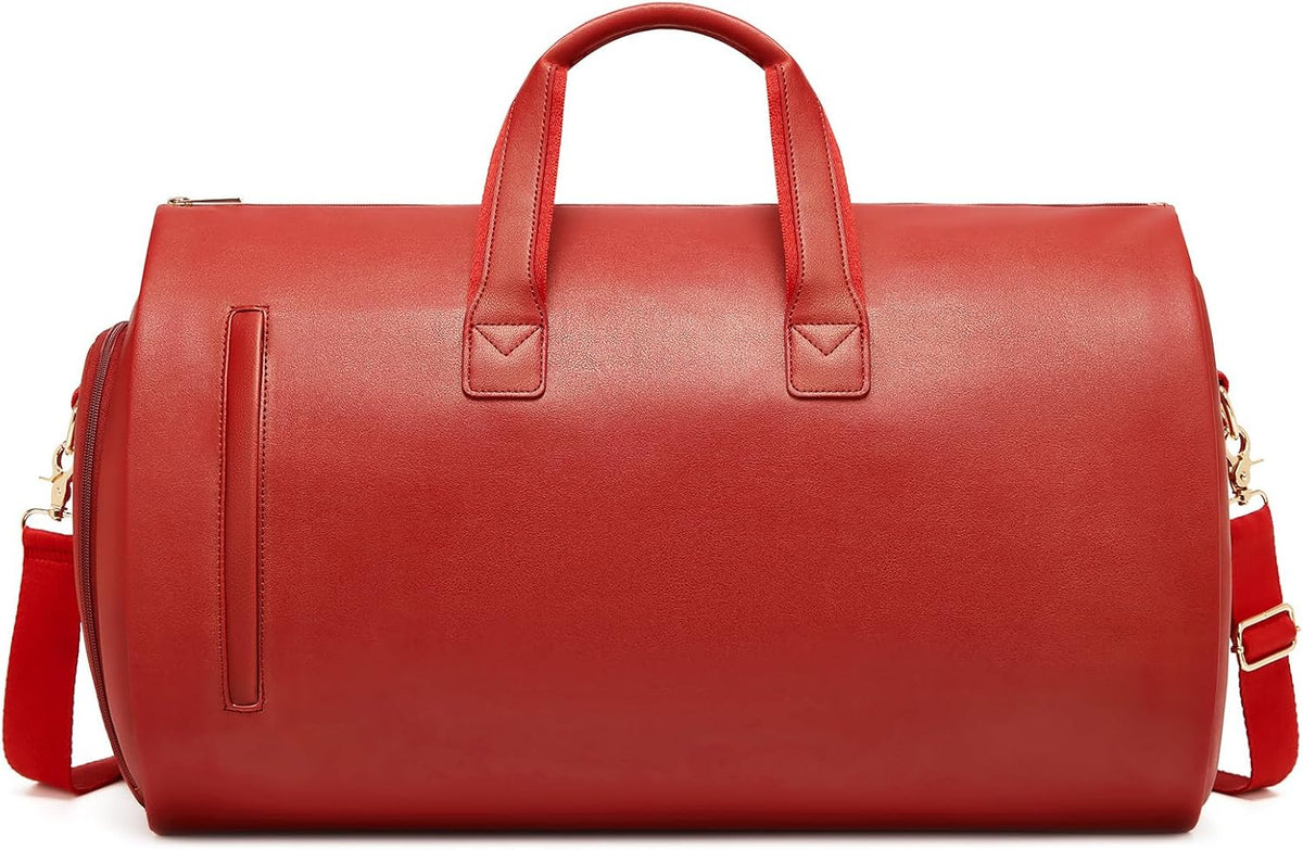 Leather Garment Bag Women, Carry on Garment Bag for Travel Convertible Garment Duffel Bag 2 in 1 Waterproof Foldable Travel Suit Bag Weekender Bag with Shoe Pouch