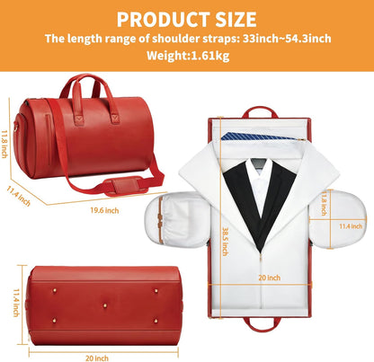 Leather Garment Bag Women, Carry on Garment Bag for Travel Convertible Garment Duffel Bag 2 in 1 Waterproof Foldable Travel Suit Bag Weekender Bag with Shoe Pouch
