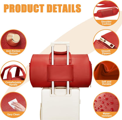 Leather Garment Bag Women, Carry on Garment Bag for Travel Convertible Garment Duffel Bag 2 in 1 Waterproof Foldable Travel Suit Bag Weekender Bag with Shoe Pouch