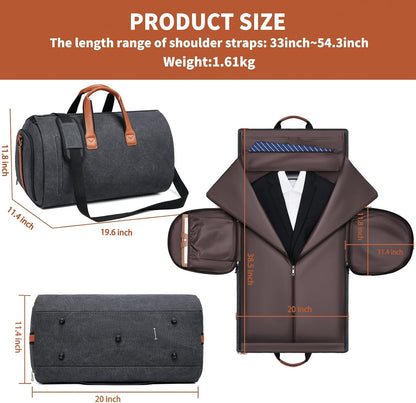 Leather Garment Bag Women, Carry on Garment Bag for Travel Convertible Garment Duffel Bag 2 in 1 Waterproof Foldable Travel Suit Bag Weekender Bag with Shoe Pouch