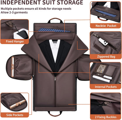 Leather Garment Bag Women, Carry on Garment Bag for Travel Convertible Garment Duffel Bag 2 in 1 Waterproof Foldable Travel Suit Bag Weekender Bag with Shoe Pouch