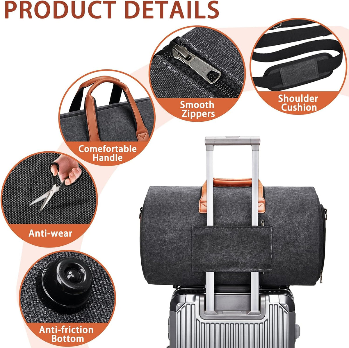 Leather Garment Bag Women, Carry on Garment Bag for Travel Convertible Garment Duffel Bag 2 in 1 Waterproof Foldable Travel Suit Bag Weekender Bag with Shoe Pouch
