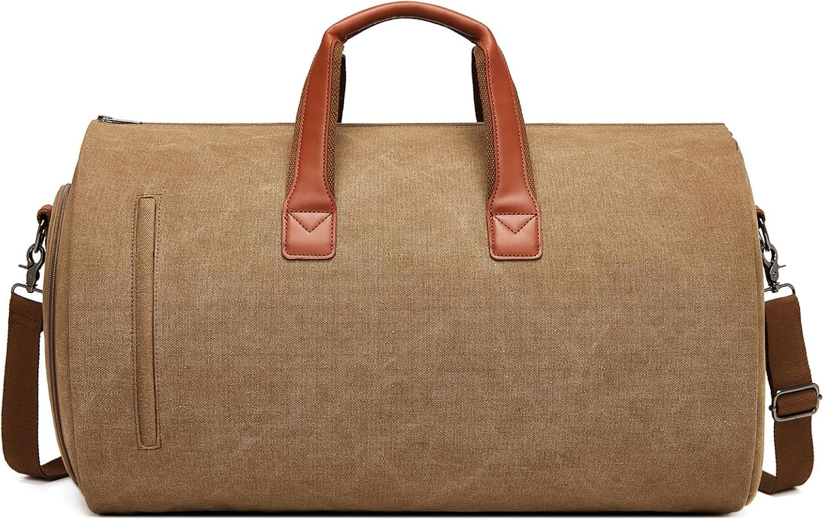 Leather Garment Bag Women, Carry on Garment Bag for Travel Convertible Garment Duffel Bag 2 in 1 Waterproof Foldable Travel Suit Bag Weekender Bag with Shoe Pouch