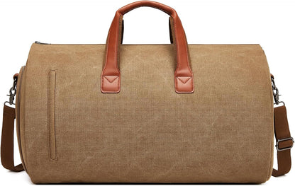 Leather Garment Bag Women, Carry on Garment Bag for Travel Convertible Garment Duffel Bag 2 in 1 Waterproof Foldable Travel Suit Bag Weekender Bag with Shoe Pouch