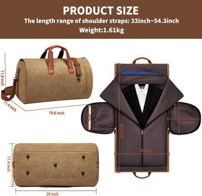 Leather Garment Bag Women, Carry on Garment Bag for Travel Convertible Garment Duffel Bag 2 in 1 Waterproof Foldable Travel Suit Bag Weekender Bag with Shoe Pouch