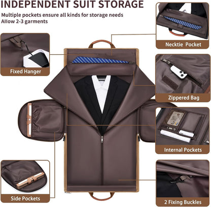 Leather Garment Bag Women, Carry on Garment Bag for Travel Convertible Garment Duffel Bag 2 in 1 Waterproof Foldable Travel Suit Bag Weekender Bag with Shoe Pouch