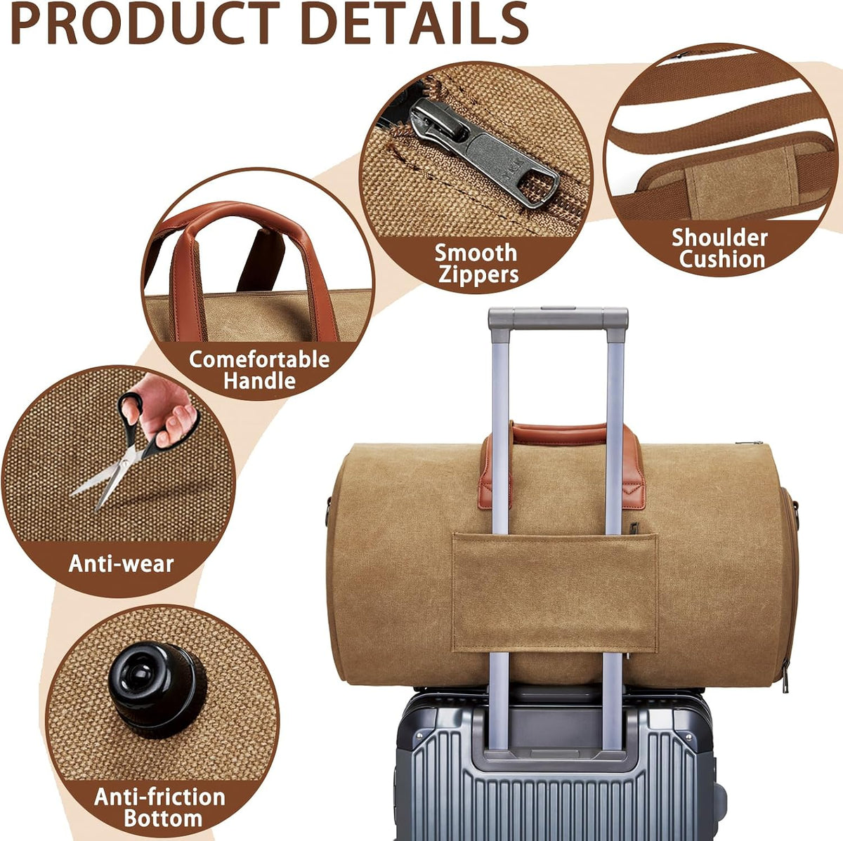 Leather Garment Bag Women, Carry on Garment Bag for Travel Convertible Garment Duffel Bag 2 in 1 Waterproof Foldable Travel Suit Bag Weekender Bag with Shoe Pouch