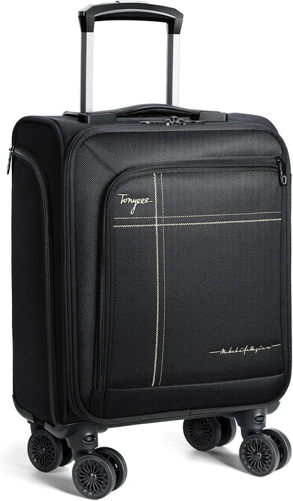 Softside Carry on Luggage Airline Approved, 17 Inch Underseat Carry-on Luggage with Removable Spinner Wheels, Small Personal Item Suitcase for Travel Business (Black, 17 inch_Underseat)