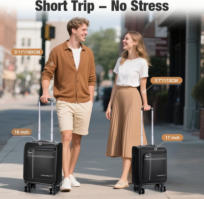 Softside Carry on Luggage Airline Approved, 17 Inch Underseat Carry-on Luggage with Removable Spinner Wheels, Small Personal Item Suitcase for Travel Business (Black, 17 inch_Underseat)