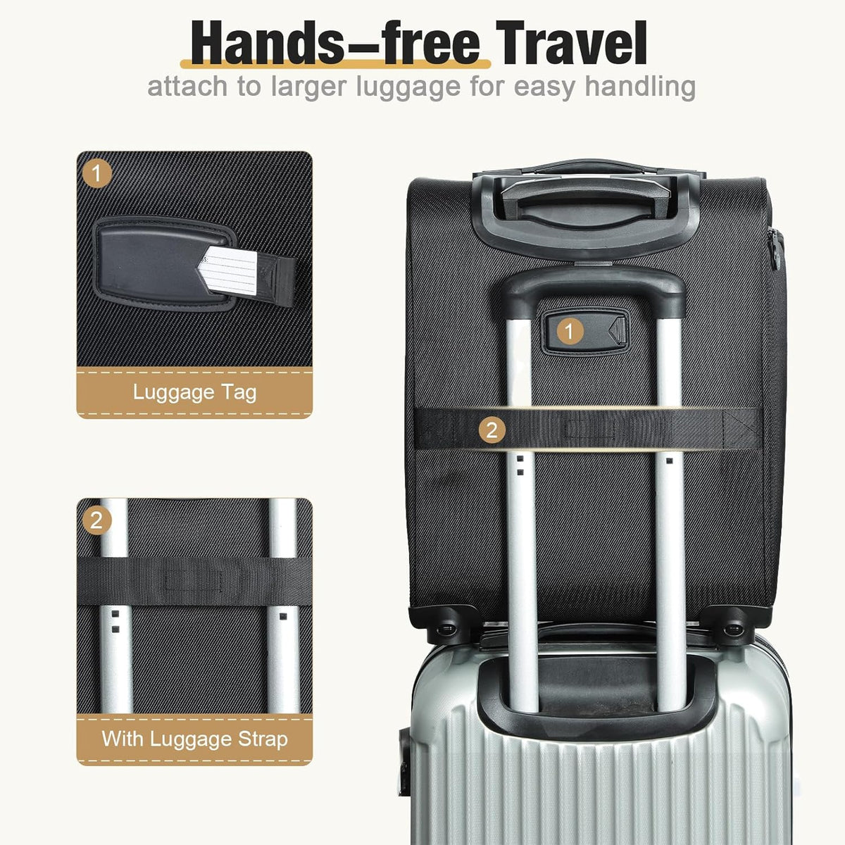 Softside Carry on Luggage Airline Approved, 17 Inch Underseat Carry-on Luggage with Removable Spinner Wheels, Small Personal Item Suitcase for Travel Business (Black, 17 inch_Underseat)