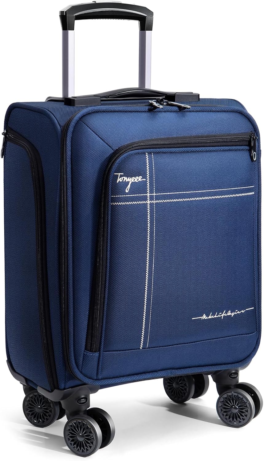 Softside Carry on Luggage Airline Approved, 17 Inch Underseat Carry-on Luggage with Removable Spinner Wheels, Small Personal Item Suitcase for Travel Business (Black, 17 inch_Underseat)