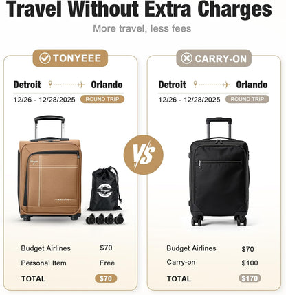 Softside Carry on Luggage Airline Approved, 17 Inch Underseat Carry-on Luggage with Removable Spinner Wheels, Small Personal Item Suitcase for Travel Business (Black, 17 inch_Underseat)