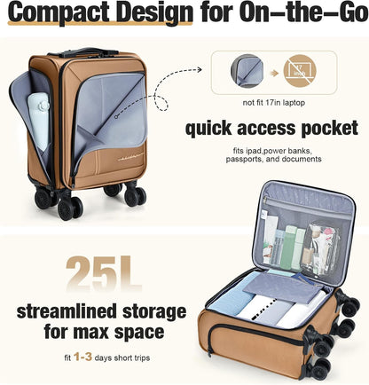 Softside Carry on Luggage Airline Approved, 17 Inch Underseat Carry-on Luggage with Removable Spinner Wheels, Small Personal Item Suitcase for Travel Business (Black, 17 inch_Underseat)