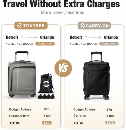 Softside Carry on Luggage Airline Approved, 17 Inch Underseat Carry-on Luggage with Removable Spinner Wheels, Small Personal Item Suitcase for Travel Business (Black, 17 inch_Underseat)