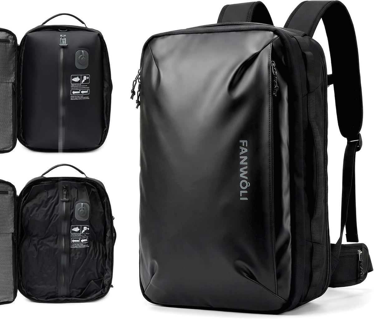 Vacuum Travel Backpack,One-Touch Compression,Converts to Crossbody | Built-in Electric Pump,Carry On,900D Water-Repellent Oxford, Wet/Dry & Shoe Compartments, Anti-Theft Zipper, Fits 17" Laptop