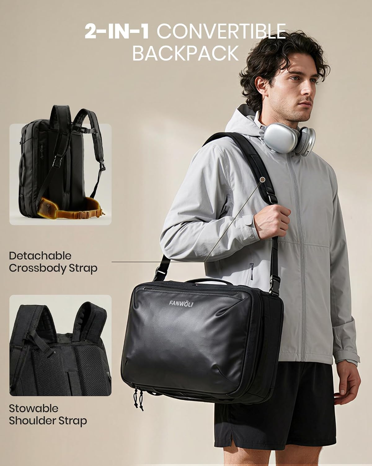 Vacuum Travel Backpack,One-Touch Compression,Converts to Crossbody | Built-in Electric Pump,Carry On,900D Water-Repellent Oxford, Wet/Dry & Shoe Compartments, Anti-Theft Zipper, Fits 17" Laptop
