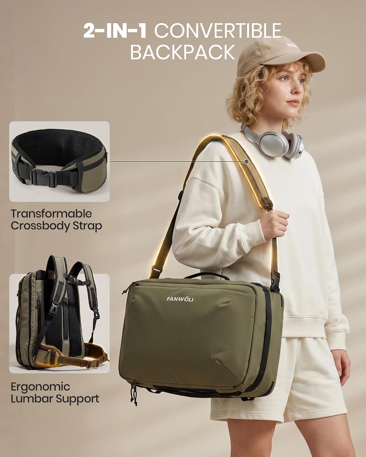 Vacuum Travel Backpack,One-Touch Compression,Converts to Crossbody | Built-in Electric Pump,Carry On,900D Water-Repellent Oxford, Wet/Dry & Shoe Compartments, Anti-Theft Zipper, Fits 17" Laptop