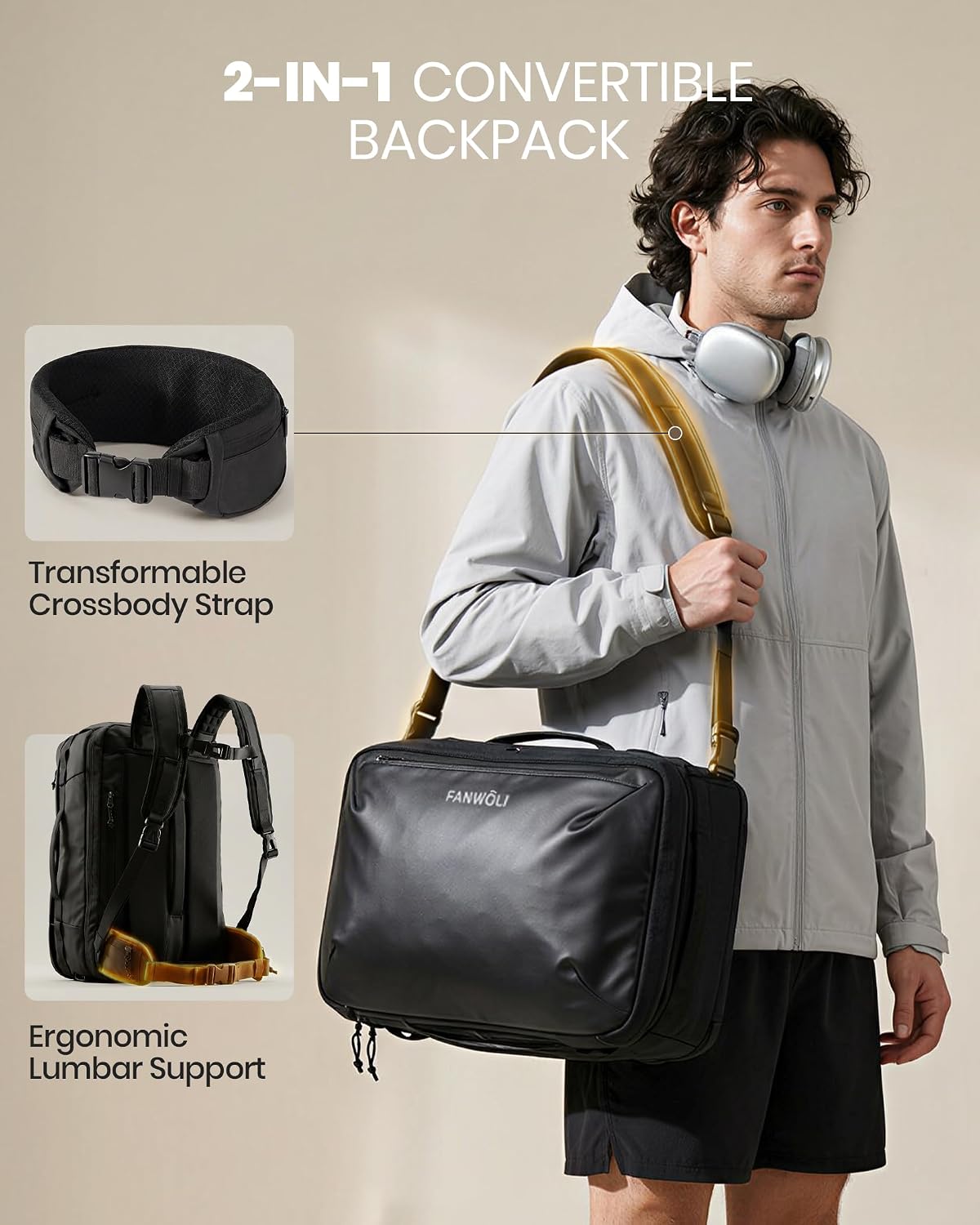 Vacuum Travel Backpack,One-Touch Compression,Converts to Crossbody | Built-in Electric Pump,Carry On,900D Water-Repellent Oxford, Wet/Dry & Shoe Compartments, Anti-Theft Zipper, Fits 17" Laptop