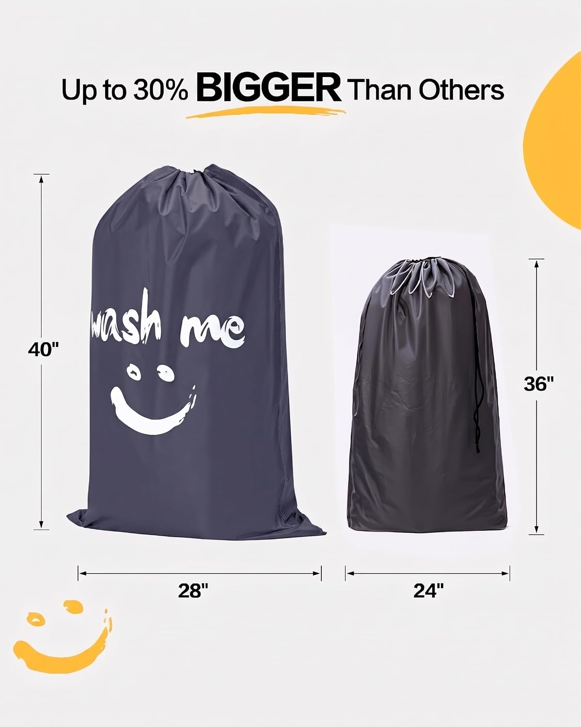 2 Pack XL Laundry Bags 28" x 40", Extra Large Dirty Clothes Organizer Holds 3-4 Loads, Machine Washable Drawstring Laundry Bag for Dorm, Camp, Laundromat, Family, Travel, Gray & Sky Blue