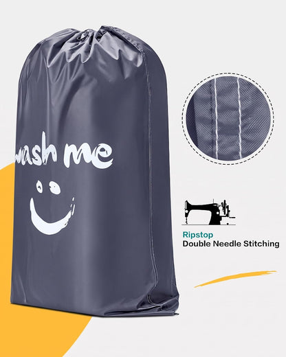 2 Pack XL Laundry Bags 28" x 40", Extra Large Dirty Clothes Organizer Holds 3-4 Loads, Machine Washable Drawstring Laundry Bag for Dorm, Camp, Laundromat, Family, Travel, Gray & Sky Blue