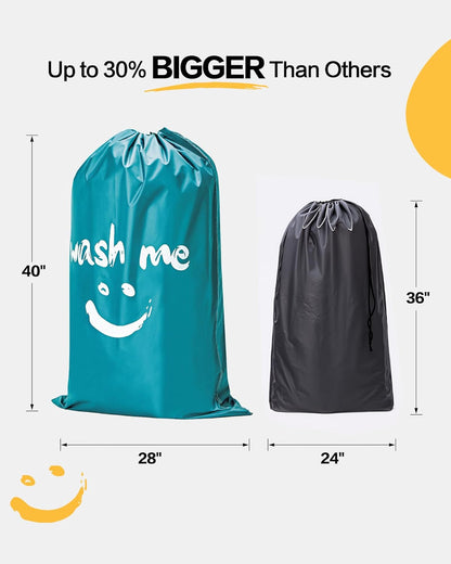 2 Pack XL Laundry Bags 28" x 40", Extra Large Dirty Clothes Organizer Holds 3-4 Loads, Machine Washable Drawstring Laundry Bag for Dorm, Camp, Laundromat, Family, Travel, Gray & Sky Blue