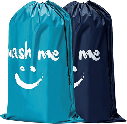 2 Pack XL Laundry Bags 28" x 40", Extra Large Dirty Clothes Organizer Holds 3-4 Loads, Machine Washable Drawstring Laundry Bag for Dorm, Camp, Laundromat, Family, Travel, Gray & Sky Blue