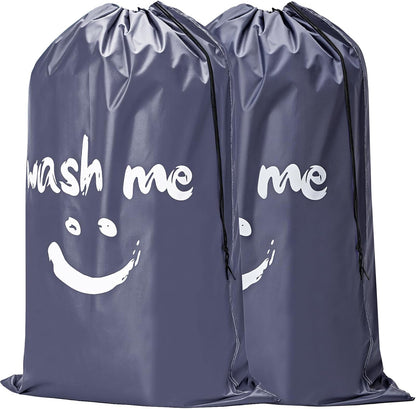 2 Pack XL Laundry Bags 28" x 40", Extra Large Dirty Clothes Organizer Holds 3-4 Loads, Machine Washable Drawstring Laundry Bag for Dorm, Camp, Laundromat, Family, Travel, Gray & Sky Blue