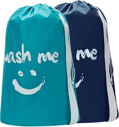 2 Pack XL Laundry Bags 28" x 40", Extra Large Dirty Clothes Organizer Holds 3-4 Loads, Machine Washable Drawstring Laundry Bag for Dorm, Camp, Laundromat, Family, Travel, Gray & Sky Blue