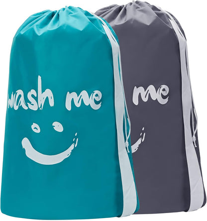 2 Pack XL Laundry Bags 28" x 40", Extra Large Dirty Clothes Organizer Holds 3-4 Loads, Machine Washable Drawstring Laundry Bag for Dorm, Camp, Laundromat, Family, Travel, Gray & Sky Blue