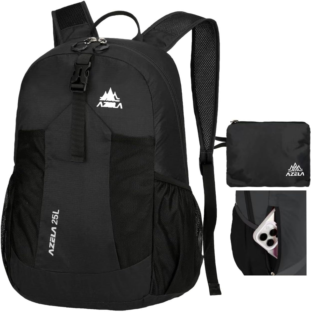 Lightweight Packable Backpack 25L Small Lightweight Backpack for Travel Hiking Daypack Foldable Daypack for Women Men Black