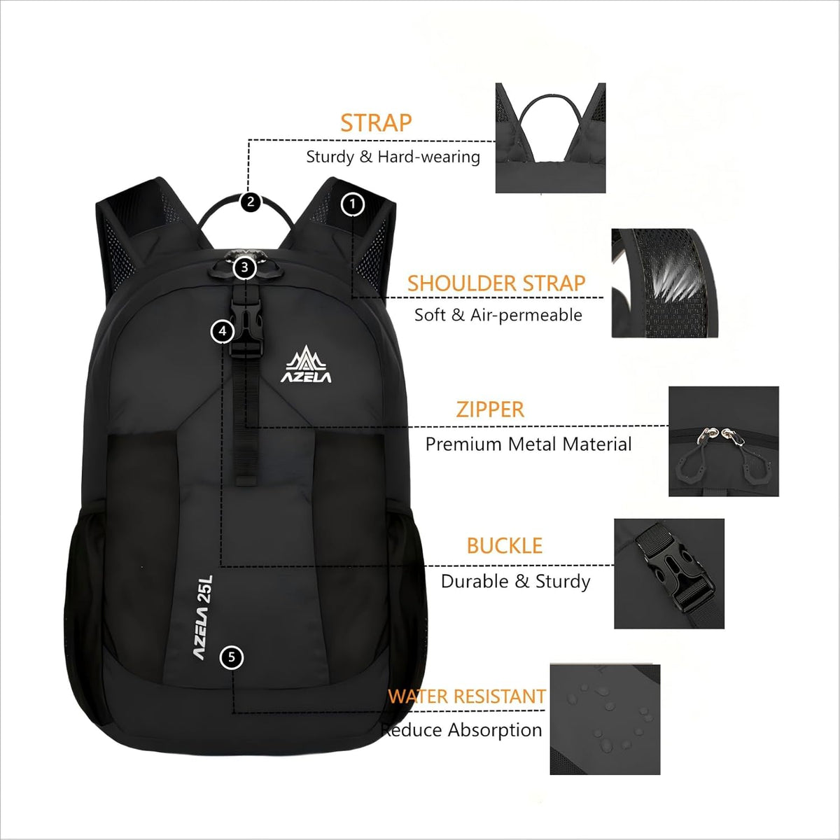 Lightweight Packable Backpack 25L Small Lightweight Backpack for Travel Hiking Daypack Foldable Daypack for Women Men Black
