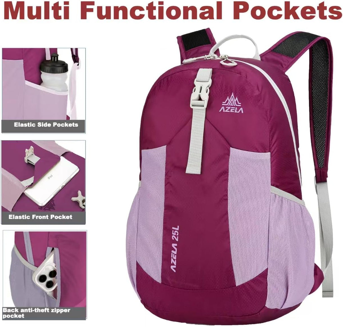 Lightweight Packable Backpack 25L Small Lightweight Backpack for Travel Hiking Daypack Foldable Daypack for Women Men Black