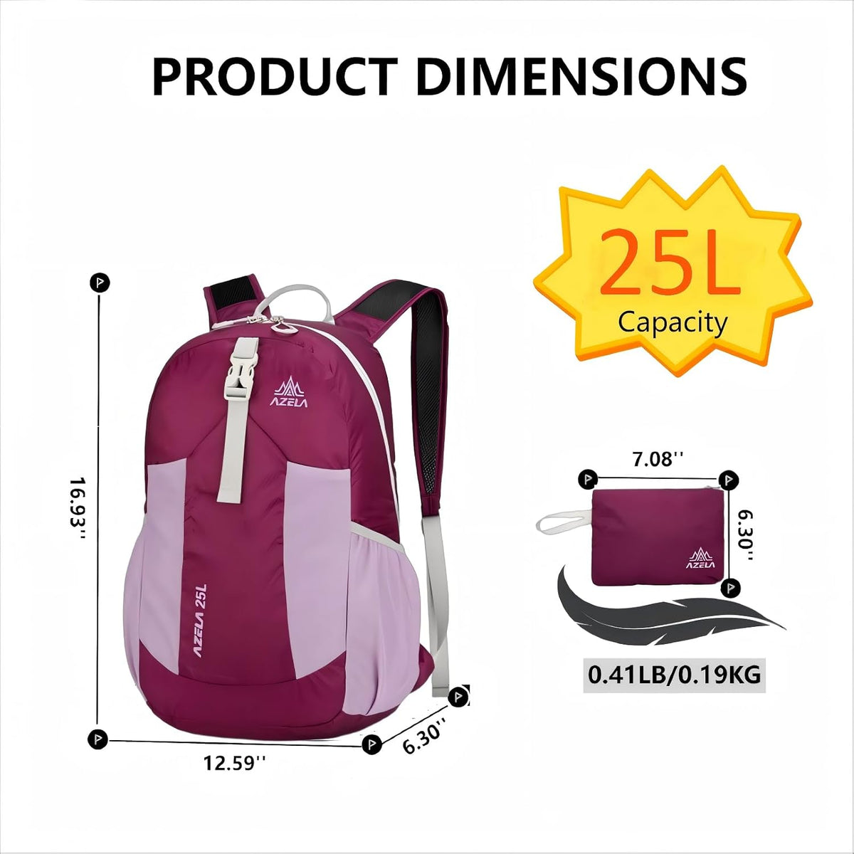Lightweight Packable Backpack 25L Small Lightweight Backpack for Travel Hiking Daypack Foldable Daypack for Women Men Black