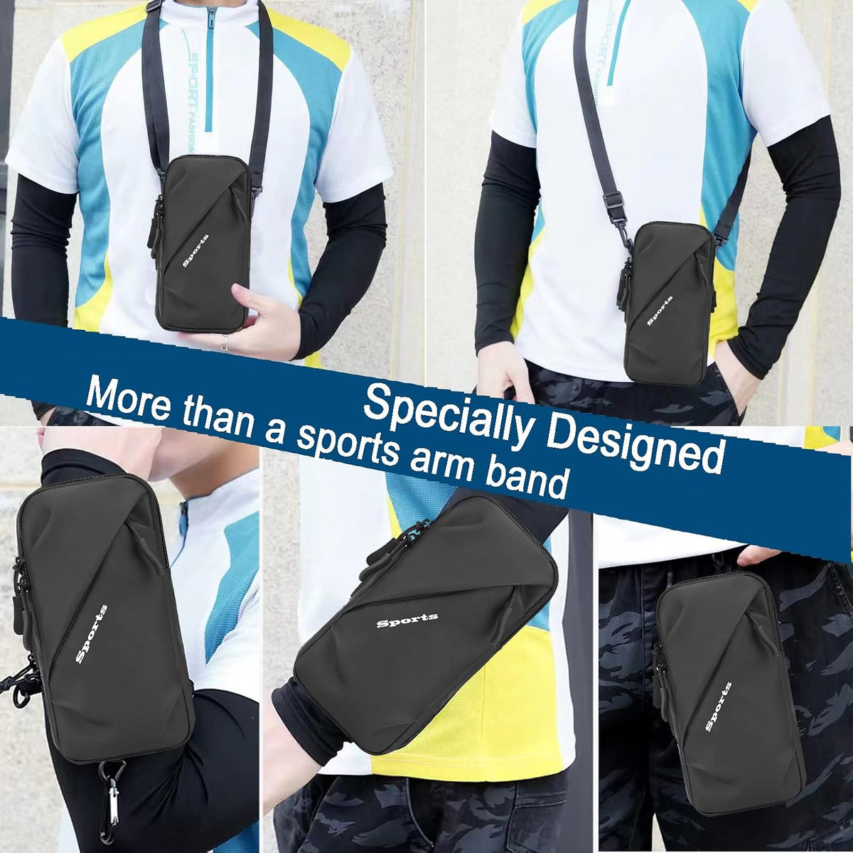 Phone Holder Arm Bands, Small Crossbody Shoulder Holsters Bag with Arm Band, Fits iPhone and All Cell Phones, Use for Running, Walking, Hiking & Biking (Plus Size,Blue)