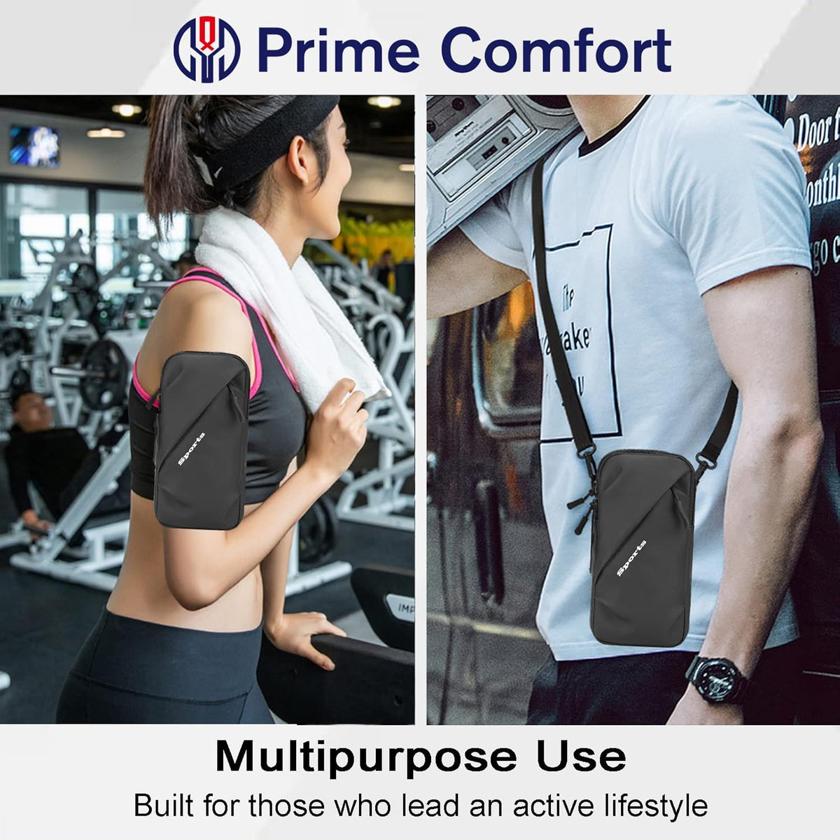 Phone Holder Arm Bands, Small Crossbody Shoulder Holsters Bag with Arm Band, Fits iPhone and All Cell Phones, Use for Running, Walking, Hiking & Biking (Plus Size,Blue)