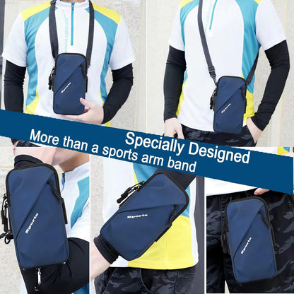 Phone Holder Arm Bands, Small Crossbody Shoulder Holsters Bag with Arm Band, Fits iPhone and All Cell Phones, Use for Running, Walking, Hiking & Biking (Plus Size,Blue)