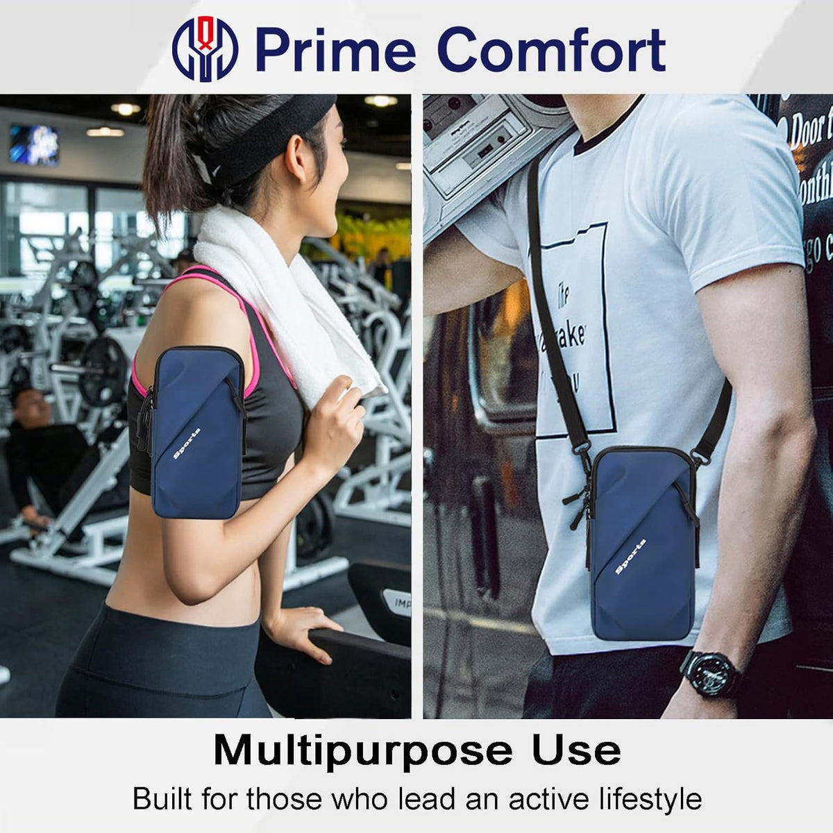 Phone Holder Arm Bands, Small Crossbody Shoulder Holsters Bag with Arm Band, Fits iPhone and All Cell Phones, Use for Running, Walking, Hiking & Biking (Plus Size,Blue)
