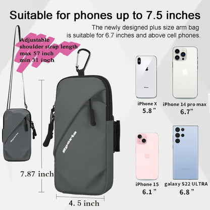 Phone Holder Arm Bands, Small Crossbody Shoulder Holsters Bag with Arm Band, Fits iPhone and All Cell Phones, Use for Running, Walking, Hiking & Biking (Plus Size,Blue)
