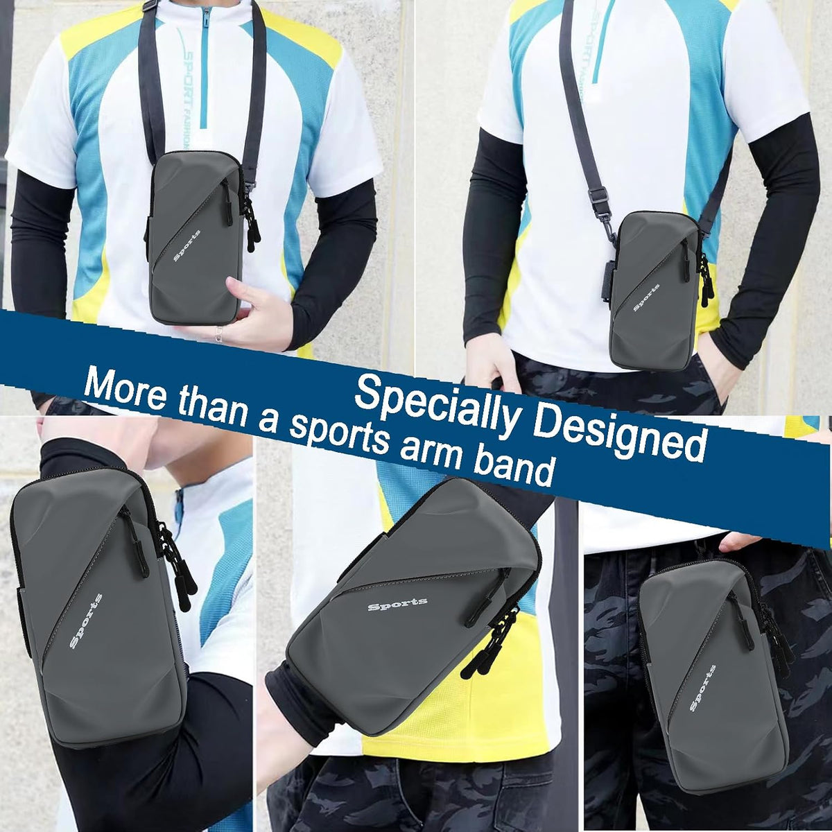 Phone Holder Arm Bands, Small Crossbody Shoulder Holsters Bag with Arm Band, Fits iPhone and All Cell Phones, Use for Running, Walking, Hiking & Biking (Plus Size,Blue)