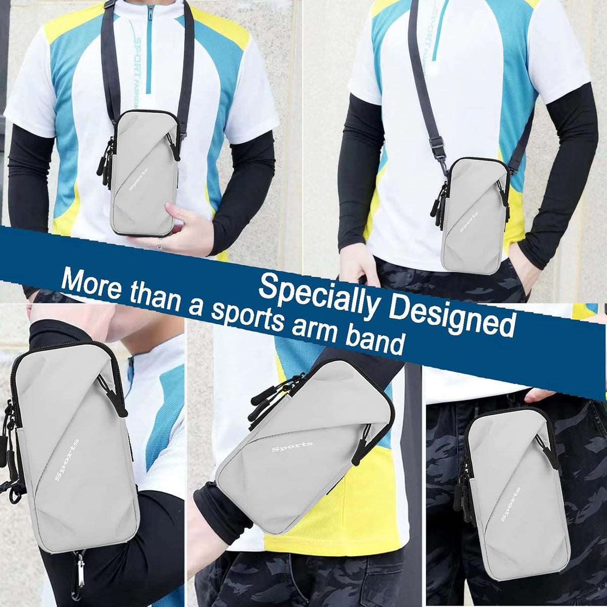 Phone Holder Arm Bands, Small Crossbody Shoulder Holsters Bag with Arm Band, Fits iPhone and All Cell Phones, Use for Running, Walking, Hiking & Biking (Plus Size,Blue)