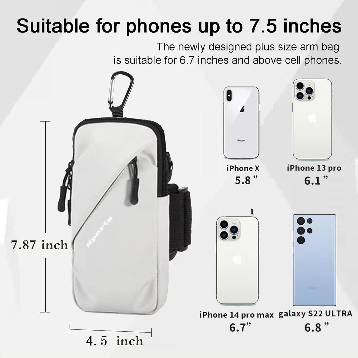 Phone Holder Arm Bands, Small Crossbody Shoulder Holsters Bag with Arm Band, Fits iPhone and All Cell Phones, Use for Running, Walking, Hiking & Biking (Plus Size,Blue)