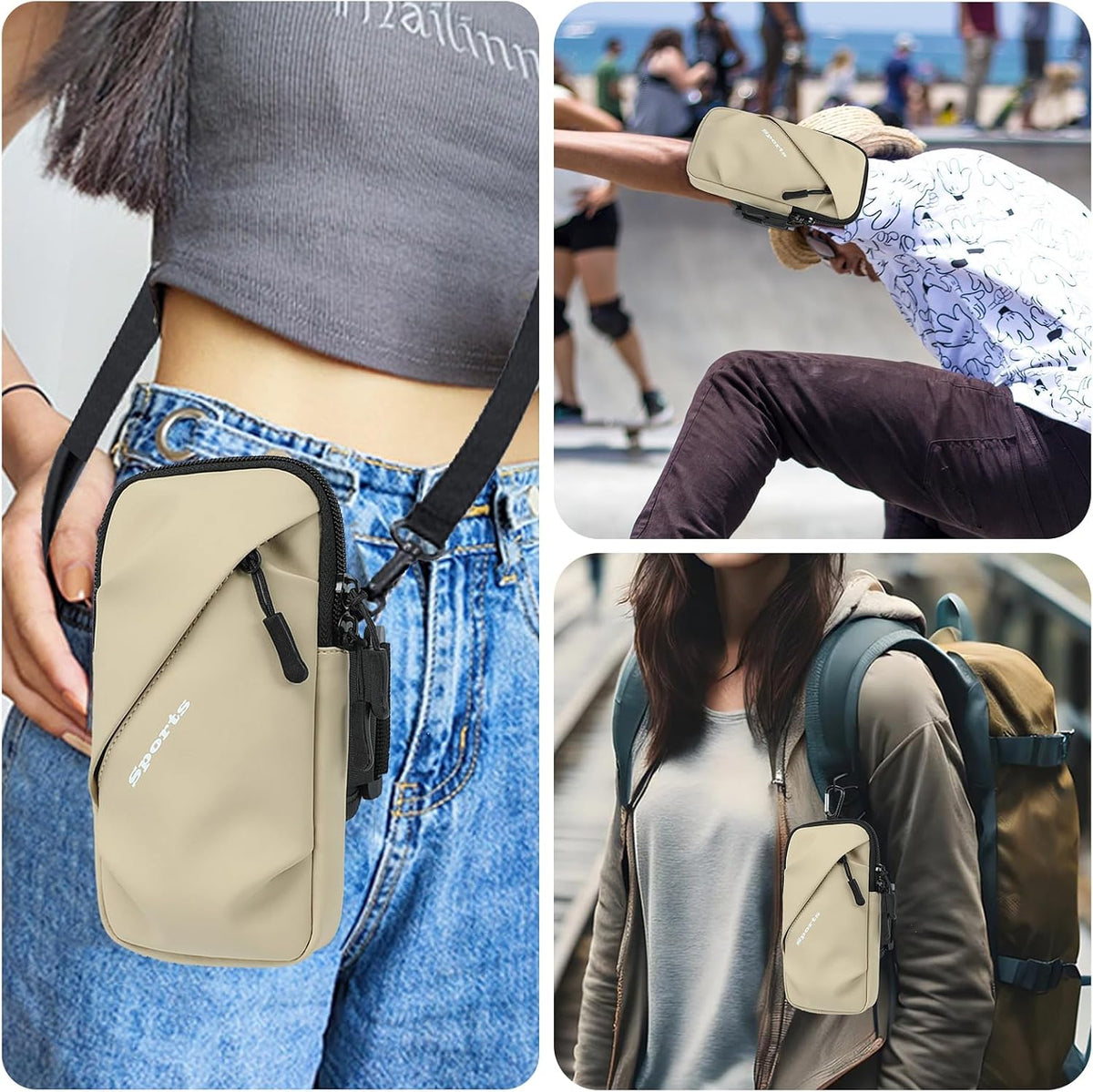 Phone Holder Arm Bands, Small Crossbody Shoulder Holsters Bag with Arm Band, Fits iPhone and All Cell Phones, Use for Running, Walking, Hiking & Biking (Plus Size,Blue)