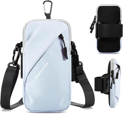 Phone Holder Arm Bands, Small Crossbody Shoulder Holsters Bag with Arm Band, Fits iPhone and All Cell Phones, Use for Running, Walking, Hiking & Biking (Plus Size,Blue)